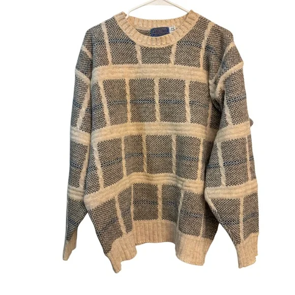 Pendleton Sweater L Cream Gray Virgin Wool - Picture 2 of 5